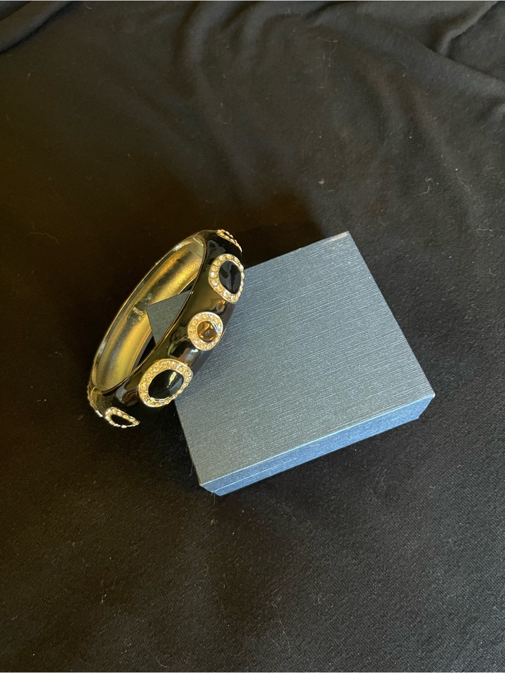 Lia Sophia Black Resin Bangle with Gold and Clear Crystal Accents
